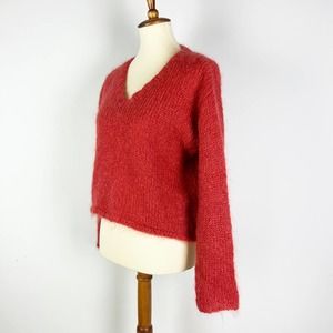 Sue Peterson Knits hand made red wool sweater v-neck size medium